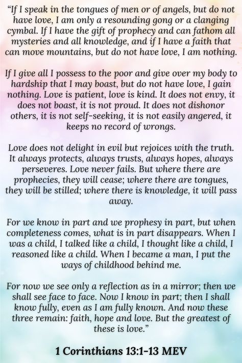 1 Corinthians 13 is known as the love chapter. If you are looking to define unconditional love, this is the ultimate definition. How many of us are able love like it says in 1 Corinthians 13: 1-13 on our own? Even a small part? I don’t know about you, but I definitely don’t always show this kind of love to others- not even my loved ones. I want to and feel bad when I don’t. Oftentimes, I am selfish and seek my own comfort or benefit. It is only with God’s #unconditionallove #fruitofthespirit I Am Selfish, Mark 12 30, This Kind Of Love, He First Loved Us, Seek Me, Love Your Neighbour, 1 Corinthians 13, Devotional Books, Believe In God Quotes