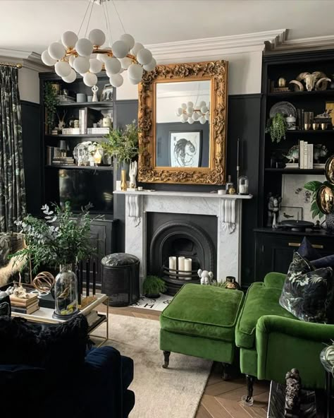 Goth House, Moody Design, Moody Living Room, Dark Living Rooms, Maximalist Interior, Maximalist Home, Apartment Decoration, Edwardian House, Dark Home Decor