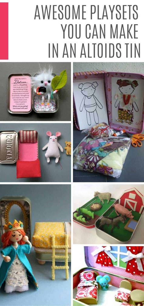 Find out how to make a playset in an atoilds tin - so many great ideas from dolls to farm animals and even a portable LEGO kit! Tin Boxes Ideas, Altoid Tin Ideas, Tin Projects, Mint Tin Crafts, Tin Ideas, Flowers Paper Craft, Tin Crafts, Altoids Tin, Lego Kits