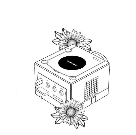 Gamecube Tattoo, Cube Tattoo, Gamer Tattoos, Gamecube Controller, Flower Games, Patchwork Tattoo, Sibling Tattoos, Nintendo Gamecube, Gaming Tattoo