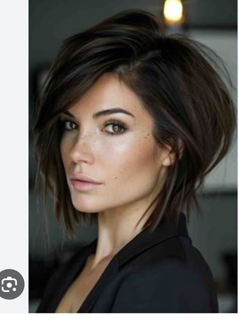 Long Layered Bobs For Thick Hair, Edgy A Line Haircut, Short Haircuts Easy To Style, Medium Round Face Haircut, Short Angled Haircut, Short Brown Hairstyle Women, Womens Short Hair Styles 2024, Sassy Bob Haircut Over 40, Long In Front Short In Back Hair