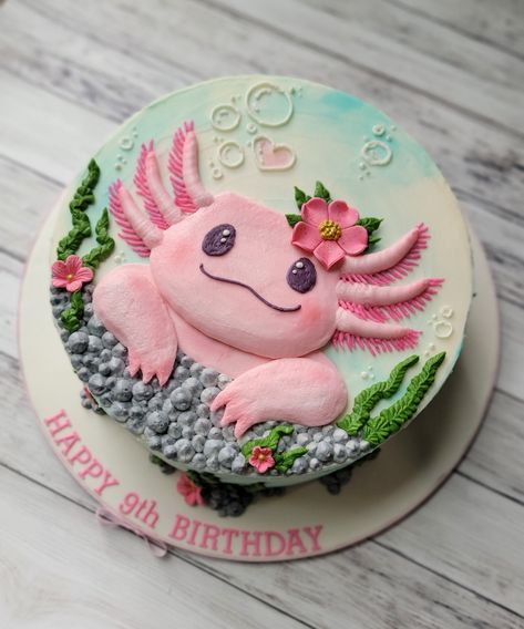 Axolotl Birthday Cake Ideas, Axolotl Birthday Cakes, Axolotl Birthday Party Cake, Axolotl Cupcake Ideas, Axolotl Party Food, Minecraft Axolotl Cake, Axolotl Cakes, Axolotl Cupcakes, Axolotl Cake Ideas