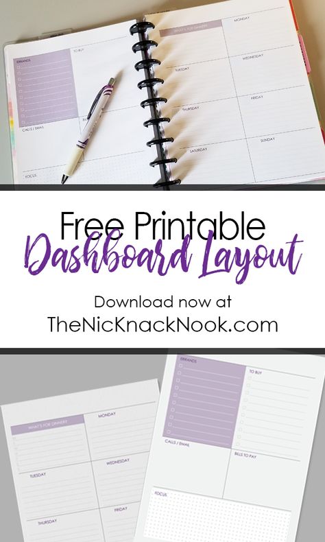 Printable Weekly Dashboard – The Nic Knack Nook Weekly Dashboard, Happy Planner Free Printable, Dashboard Layout, Happy Planner Printables, Happy Planners, Happy Planner Cover, Wedding Planner Binder, To Do Planner, Discbound Planner