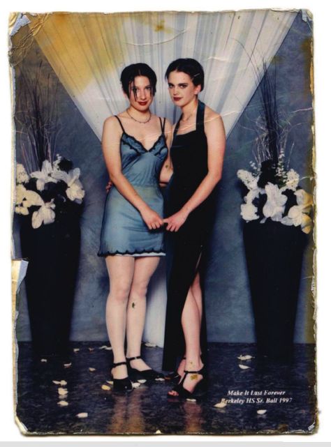 Gay Prom Outfits, Lesbian Prom, Gay Prom, Queer Prom, Prom Images, 2000s Prom, Goth Prom, 90s Prom Dress, Vintage Lesbian