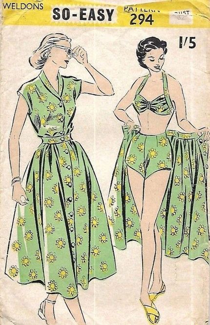 Weldons 294 | Vintage Sewing Patterns | Fandom 1950s Summer Fashion, Shorts Beach Outfit, 1950s Sewing Patterns, Patron Vintage, Mode Retro, Robes Vintage, Design Moda, Look Retro, Vintage Dress Patterns