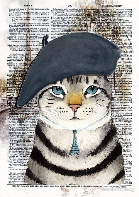 Charming French Cat in Paris. Perfect for cat lovers. Cat In Paris, French Cat, Animal Poster, Book Page, Digital Painting, Cat Lovers, Greece, Unique Designs, Paris