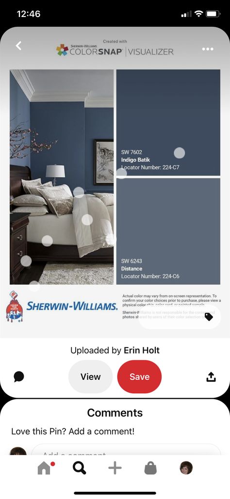 Indigo Batik Sherwin Williams, Sunroom Paint Colors, Indigo Batik, Color Chip, Interior Paint Colors, Living Room Paint, Sherwin Williams, Paint Color, Color Card