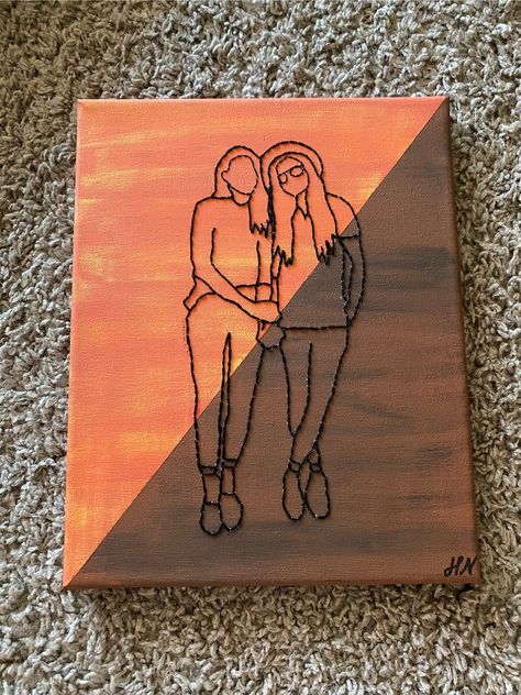 Background Paint, Silhouette Canvas, Garden Grove, Embroidered Canvas, Thread Art, Canvas Gift, Custom Hand Painted, Diy Art Painting, Significant Other