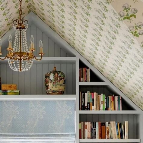 Louise Roe Home on Instagram: "Up in the eaves - an absolutely dreamy bedroom by @cameron_ruppert_interiors - all around, on the ceiling, cushions and bedding @colefaxandfowler ‘s Bowood - shot by @jenniferhughesphoto" Cozy Castle, Ikea Units, Classics Book, Shared Girls Bedroom, Ikea Wardrobe, Attic Playroom, Victoria Magazine, Ikea Pax Wardrobe, Attic Room