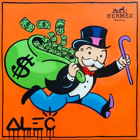 Monopoly Man Running With Money Bag, Monopoly Man Painting, Monopoly Man Art, Contemporary Interior Design Ideas, Monopoly Art, Monopoly Man, Money Art, Alec Monopoly, Monopoly Game