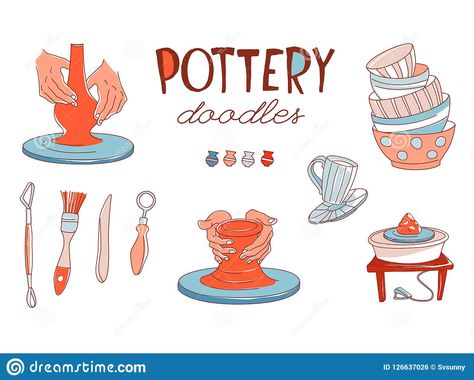 Pottery Doodle, Workshop Studio, Pottery Workshop, Doodle Style, Clay Tools, Hand Drawn Vector, Illustration Inspiration, Styled Stock, Clay Pottery