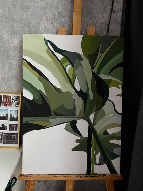 Abstract Greenery Painting, Abstract Plant Painting Acrylic, Plant Leaf Painting, Biophilic Painting, Greenery Acrylic Painting, Abstract Leaf Painting, Monstera Painting, Foliage Art, Abstract Art Projects