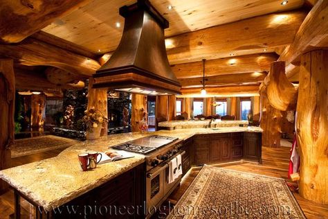 Take a look at these stunning log home kitchens. It is said that the kitchen is the heart of the home, and we here at Pioneer Log Homes of BC believe it. Log Cabin Mansions, Log Home Kitchen, Log Home Kitchens, Cabin Mansion, Log Home Decorating, Cabin Kitchens, Cabin Living, Barn Homes, Log Cabin Homes