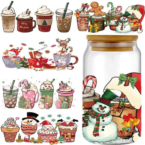 PRICES MAY VARY. 【UV DTF Cup Wrap Transfer Stickers Kit】You will receive 5 sheets of christmas theme rub on transfers for crafts. The size of these christmas rub on transfers stickers is 24.1cm*11cm/9.48in*4.33in, Suitable for 16OZ glass cups. The patterns are vivid and lovely, with novel and rich colors, full of christmas atmosphere, bringing joy to your creation 【Christmas Stickers for Glass Cups Various Styles of Pattern Design】You can use different patterns of UV DTF transfer stickers accord Glass Cups Christmas, Stickers For Cups, Coffee Cup Sticker, 12 Days Of Xmas, Glass Bottle Diy, Rub On Transfers, Christmas Atmosphere, Diy Gifts For Friends, Poly Clay