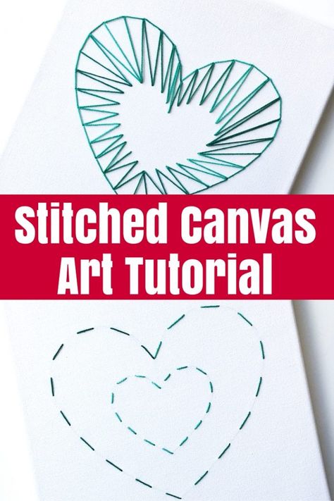 Stitched Canvas Art Tutorial - When I was asked to craft with some of my favourite teens and tweens, this stitched canvas art was the perfect project. Learn how to make one for yourself! | #crafts #teens #tweens #tutorial  #stitching #canvas #diy Stitched Canvas Art, Canvas Art Tutorial, Yarn Art Diy, Cotton Yarn Projects, Stitched Canvas, Canvas Art Ideas, Chalkboard Art Quotes, Diy Canvas Art Easy, Therapeutic Art