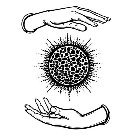 Human hands hold a shining ball. Magic, alchemy, occult. Monochrome vector illustration isolated on white background vector illustration Hands Over Crystal Ball, Hand Holding Ball Drawing, Hand Sketches Aesthetic, Holding Sphere Reference, Magic Ball Illustration, Magic Hand Drawing, Magic Hands Drawing, Magic Ball Drawing, Hand Holding Ball Reference