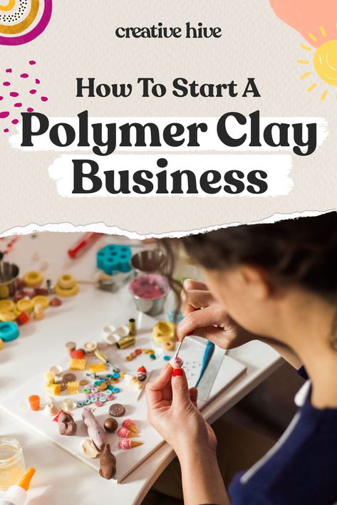 HOW TO START A POLYMER CLAY BUSINESSIf you’re thinking about starting a business selling polymer clay products, keep reading because that’s my very first business that I started, called Tiny Hands Jewelry. Learn more on our blog. #business #handmadebusiness Polymer Clay To Sell, Polymer Clay Crafts For Beginners How To Make, How To Start A Polymer Clay Business, Polymer Clay In Resin, Selling Clay Earrings, Polymer Clay Earring Business, How To Start A Polymer Clay Earring Business, Starting A Polymer Clay Business, Tools For Polymer Clay Jewelry