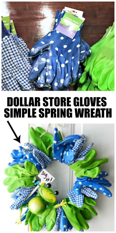 This adorable Garden Glove Spring Wreath was made with dollar store gloves and cost only $11 to make. It sounds like a super easy craft, too! Simple Spring Wreath, Decorate Garden, Diy Frühling, Garden Gloves, Diy Spring Wreath, Door Wreaths Diy, Garden Types, Spring Wreaths, Gardening Gloves