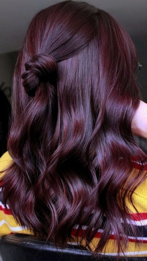 Stunning Cherry Red Hair Color Ideas You’ll Love Dark Plum Hair Color, Dark Plum Hair, Cherry Red Hair Color, Dark Cherry Hair, Pelo Color Borgoña, Red Purple Hair, Dark Burgundy Hair, Black Cherry Hair, Red Violet Hair