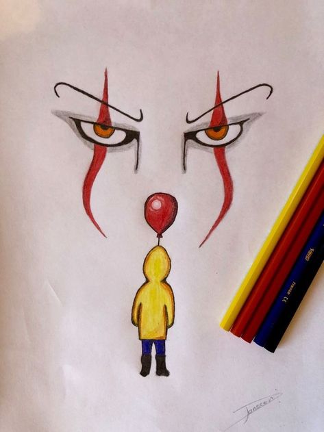 Drawing Pennywise, Pennywise Painting, Pennywise Georgie, Gambar Halloween, Balloon Pumpkin, Chucky Drawing, Easy Halloween Drawings, Cute Halloween Drawings, Easy Pencil Drawings