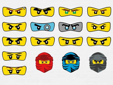 Ninjago Balloons, Ninjago Party Decorations, Ninjago Party Favors, Lego Stem Activities, Ninja Party Favor, Lego Faces, Diy Halloween Shirts, Lego Ninjago Party, Lego Ninjago Birthday