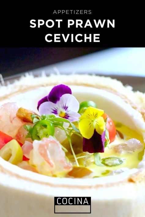 A delicious and beautiful spot prawn ceviche by Ceviche Project ~ #cocina #ceviche #prawnceviche #shrimpceviche #cevicheproject #recipe #appetizers Prawn Ceviche, Cooking Vision Board, Scallop Ceviche, Spot Prawns, America Recipes, Recetas Salvadorenas, Braised Pork Shoulder, Healthy Meals Ideas, Cured Egg