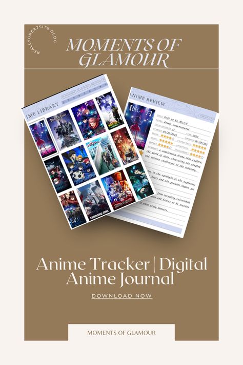 "Explore my #AnimeTracker, a Digital Anime Journal, and an Anime Library Review Watchlist on Pinterest. Keep up with your favorite anime and movies in my Anime and Movie Log for iPad GoodNotes. Don't miss my hyperlinked Anime Notebook. Follow [Moments of Glamour] for more anime updates!" Anime Library, Anime Notebook, Ipad Goodnotes, Anime Journal, Movie Moments, Anime Reviews, Movie Fashion, Hollywood Fashion, Silver Screen