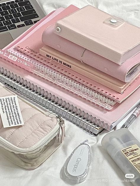 Pink Working Aesthetic, Pink Aesthetic Stationary, Pink Stationary School Supplies, Pink Stationery Aesthetic, Cute Stationary Items, All Pink School Supplies, Pink Aesthetic Notes, Pink Stationary Aesthetic, Study Pink Aesthetic