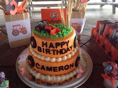 Kubota tractor cake Kubota Tractor Cake, Kubota Tractor Birthday Party, Kubota Birthday Party, Tractor Birthday Party Ideas, Happy Birthday William, Tractor Cake, Cake Smash Theme, Tractor Birthday Party, Pumpkin Birthday Parties