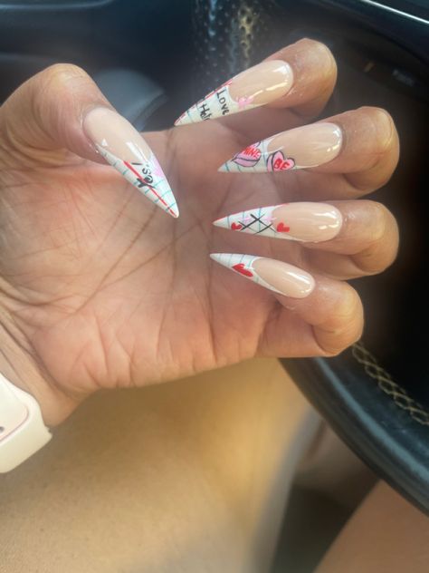 Its the scribbling in the notebook love i want! #nails #longnails #valentinesdaynails #pinknails Notebook Valentines Nails, Notebook Nails, Theme Nails, Themed Nails, The Notebook, Valentine's Day Nails, Valentines Nails, Long Nails, Pink Nails