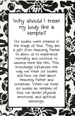 Why should I treat my body like a temple? Our bodies were created in the image of God. They are a gift from Heavenly Father to allow us to experience mortality and continue to become more like our Him. This knowledge influences the way we treat our bodies and…Read More Yw Lesson, Image Of God, Children Church, Activity Day Girls, Vbs 2023, Plan Of Salvation, Lds Young Women, Mega Hair, Body Is A Temple