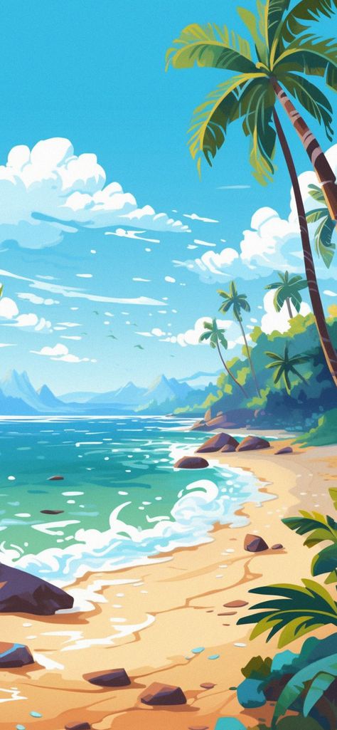 Beach Art Wallpaper, Sea Scape, Beach Drawing, Hawaii Shirts, Space Drawings, Zero Wallpaper, Western Wallpaper Iphone, Wallpaper Iphone Summer, Drawing Wallpaper