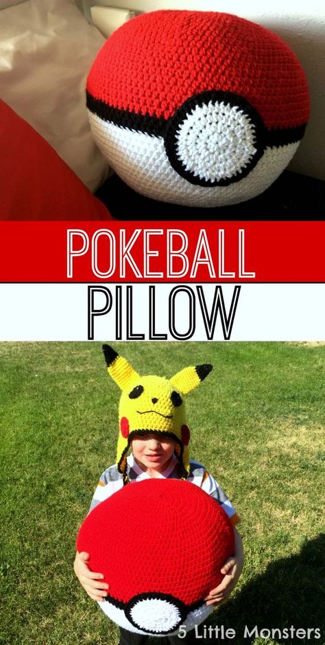 Crocheted Pokemon, Pokeball Crochet Pattern, Crochet Pillow Patterns Free, Pokemon Crochet Pattern, Crochet Pokemon, Crochet Ball, Crochet Geek, Crochet Pillow Pattern, Crochet Pillows