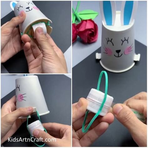 Paper Cup Crafts, Rubber Band Crafts, Bunny Craft, Easy Magic, Cup Crafts, Juice Cup, Make Paper, Bunny Crafts, Craft Tutorial