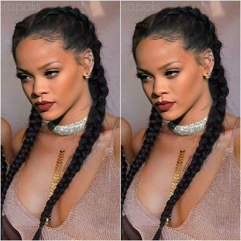 French Braids With Extensions, French Braid Hairstyle, Rihanna Beauty, French Braid Styles, Two French Braids, Hairstyles Trending, Two Braid Hairstyles, Dutch Braid Hairstyles, Elegant Updos