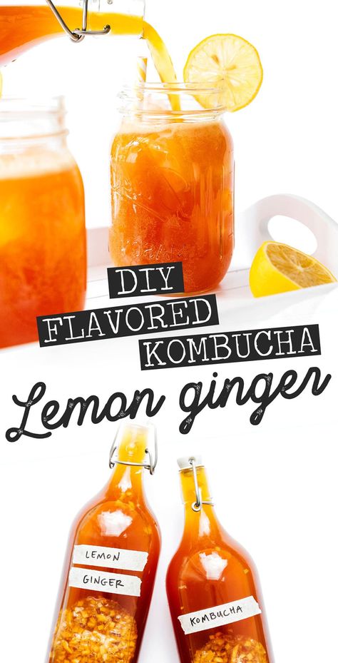 Lemon Ginger Kombucha Recipe, Gingerade Kombucha Recipe, Flavored Kombucha Recipe, Orange Kombucha, Ginger Kombucha Recipe, Blueberry Kombucha, Ginger Kombucha, Kombucha Recipes, Fermented Drinks