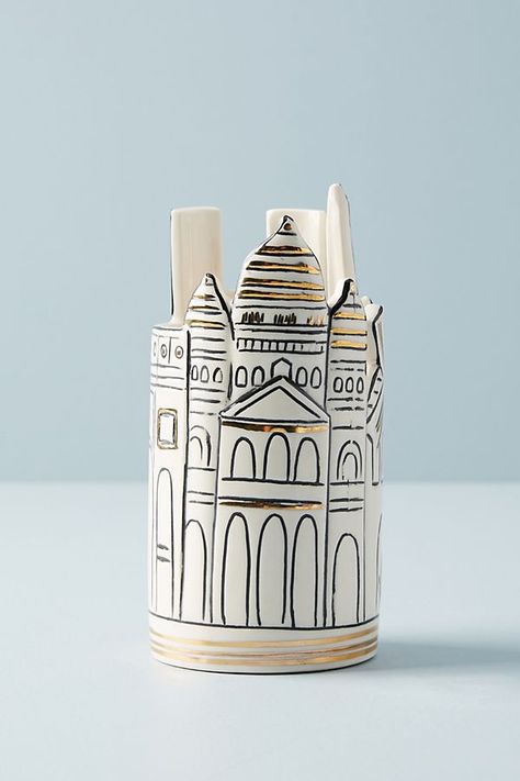 Slide View: 2: Cityscape Pencil Cup Clay Pen, Rose Gold Sparkle, Primitive Homes, Pencil Cup, Cement Crafts, My Art Studio, Ceramics Ideas Pottery, Shabby Chic Homes, Chic Home Decor