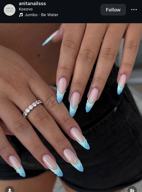 Nails Blue French Tip, Nails Blue French, Blue French Tip, Wave Nails, Henna Nails, Wow Nails, Beige Nails, Blush Nails, Blue French