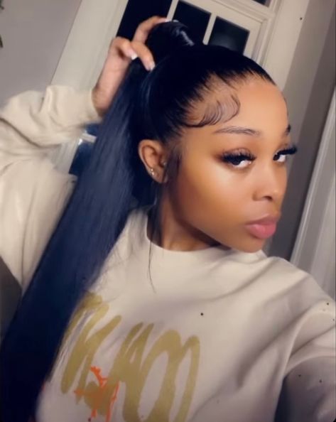 Frontal Ponytail Straight Hair, Jayda Cheaves Ponytail, Frontal Ponytail High, Frontal Ponytail Hairstyles High, Straight Back Ponytail Black Women, Ponytail With Frontal, Frontal Ponytail Styles, Straight Weave Ponytail, Jayda Wayda Ponytail