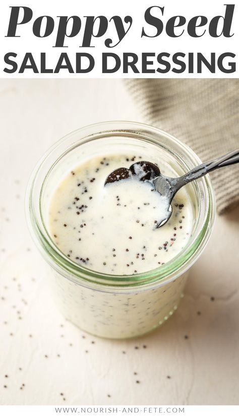 This sweet and tangy Honey Poppy Seed Dressing is the perfect accompaniment to all your salads, all year long. It's creamy yet light, thanks to a Greek yogurt base. Quick Salad Dressing, Poppy Seed Salad Dressing, Poppy Seed Salad, Halloween Food Dinner, Seed Salad, Halloween Food Appetizers, Poppyseed Dressing, Vegan Recipes Beginner, Poppy Seed Dressing