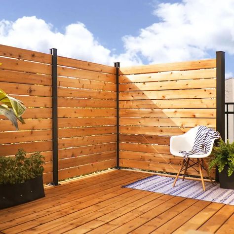 Slat Fence, Hot Tub Privacy, Deck Railing Systems, Aluminum Railing Deck, Privacy Wall, Privacy Fence Designs, Hot Tub Backyard, Horizontal Fence, Aluminum Decking