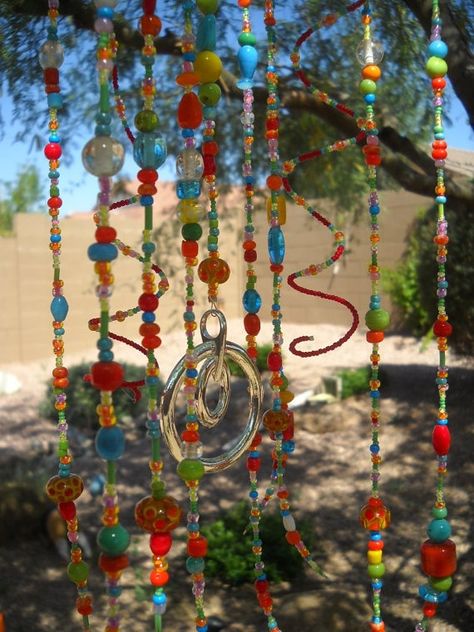 bead craft ideas | hanging glass beaded Wind Chimes Ideas, Beaded Wind Chimes, Beaded Decorations, Bead Mobile, Bead Decorations, Beady Eyes, Beaded Suncatcher, Beaded Mobile, Bead Curtain