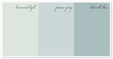 Farrow & Ball Paints ~ Love the 'Borrowed Light Have it on my walls and it changes color with a change of the light falling on it. Borrowed Light Farrow And Ball, Borrowed Light, Room Colours, Grey Ceiling, Blue Green Paints, Living Room Decor Gray, Room Green, Farrow And Ball Paint, Green Paint Colors