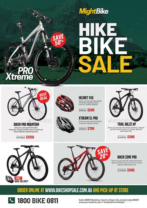 Cycle Poster Design, Sale Flyer Design, Sales Design, Price List Design, Product Brochure, Bicycles For Sale, Cycling Design, Graphic Design Brochure, Bike Poster