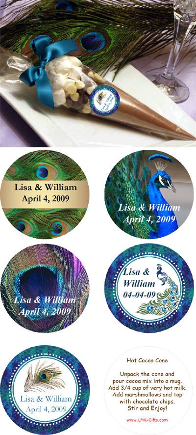 Peacock Wedding Favors | LMK Gifts Peacock Wedding hot cocoa cone favors Peacock Food, Cocoa Cones, Peacock Wedding Favors, Peacock Birthday Party, Peacock Themed Wedding, Peacock Wedding Cake, Purple Shower, Peacock Party, Peacock Wedding Theme