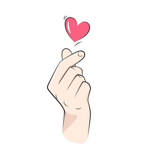 Korean finger heart, love hand sign vect... | Premium Vector #Freepik #vector #love-hand #finger-heart #hand-heart #hand-illustration Korean Heart Sign Hand, Korean Heart Hand Pose, Finger Love Sign, Finger Heart Drawing, Heart Sign With Hands, Heart With Fingers, Korean Heart Sign, Posing Drawing, Korean Love Sign