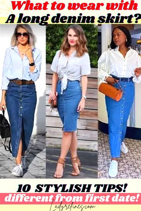 [10 outfit ideas] Long denim skirt outfit winter - Fashion advice woman tips, fashion ideas. long denim skirt outfit, long denim skirt outfit street styles, long denim skirt outfit winter, long denim skirt outfit ideas, aesthetic long denim skirt outfit, midi denim skirt outfit classy, what to wear with a midi denim skirt, what to wear with midi denim skirt casually, long denim dress outfit summer, maxi denim skirt outfit street style, woman outfit ideas,fashion advice woman style, woman outfit Denim Skirt Outfit Classy, What Shoes To Wear With A Long Denim Skirt, Denim Skirt Outfit Midi, Denim Skirt Outfit Street Style, Spring Long Fitted Denim Skirt, Styling Long Denim Skirt Winter, Long Denim Dress Outfit, Long Denim Skirt Outfit Winter, Long Denim Skirt Outfit Street Styles