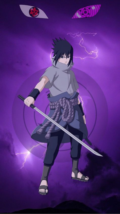 Fondo morado de rayos con rinnegan, arriba uchiha sasuke con katana y sus ojos en la parte superior Sasuke Uchiha Rinnegan Wallpaper, Sasuke Rinnegan Wallpaper, Sasuke Uchiha Rinnegan, Sasuke Mangekyou Sharingan, Sasuke Rinnegan, Sasuke Mangekyou, Mobile Cartoon, Sasuke Sharingan, Sharingan Wallpapers