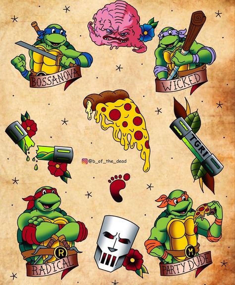 Traditional Turtle Tattoo, Ninja Turtles Tattoo, Turtles Tattoo, Ninja Turtle Tattoos, Ninja Tattoo, Ems Tattoos, Traditional Tattoo Old School, Nerd Tattoo, Marvel Tattoos