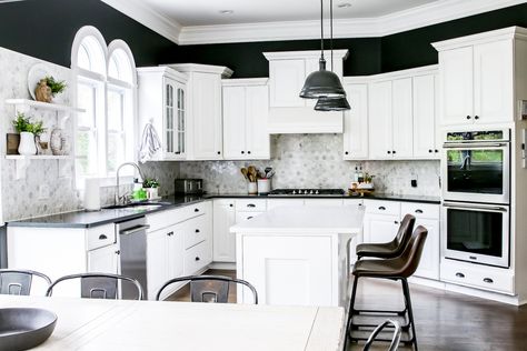 Black Kitchen Walls, Grey Kitchen Colors, Wicker House, Black White Kitchen, Taupe Walls, Sage Green Kitchen, Kitchen Walls, White Cabinet, Kitchen Wall Colors